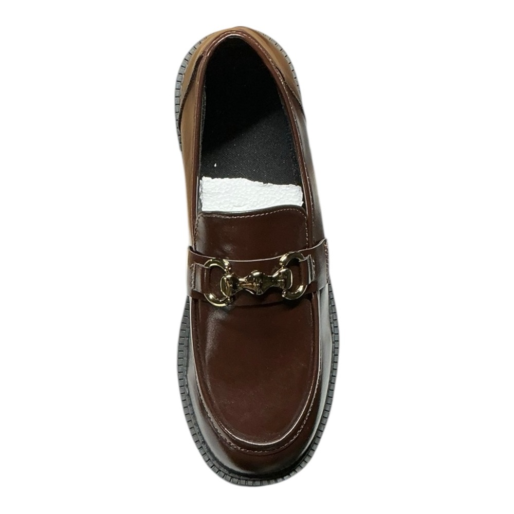 Brown Leather Horsebit Loafers Chunky Lug Sole Gold Hardware EU 40 US 9 - Picture 5 of 11